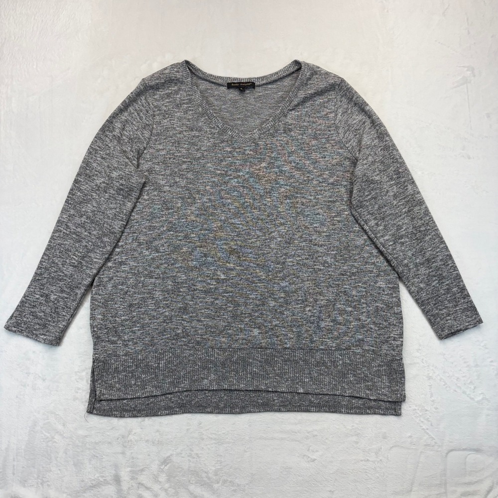 Kathy Ireland Heather Gray V-Neck Sweater 3/4 Sleeve HK34278 XL